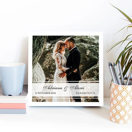 Simple Wedding Anniversary Photo Modern Typography Customized Photo Printed Square Canvas Frame