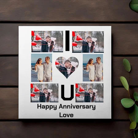 Custom Anniversary I Love you 7 Photo collage Customized Photo Printed Square Canvas Frame
