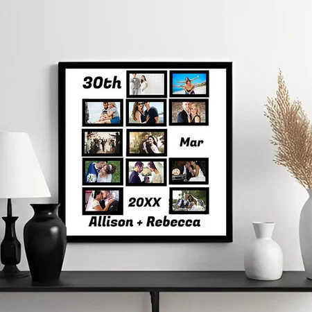 Custom Modern Wedding Anniversary 12 Photo Collage Customized Photo Printed Square Canvas Frame