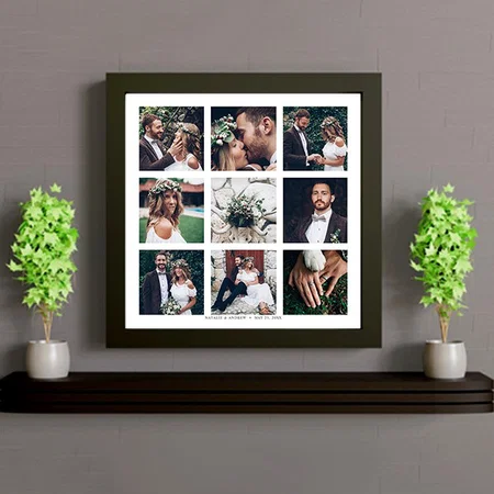 9 Photo Wedding Collage  Customized Photo Printed Square Canvas Frame