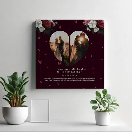 Classic Red Custom Heart shape gift for her & him Customized Photo Printed Square Canvas Frame