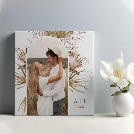 Botanical Photo Frame with Monogram and Year Customized Photo Printed Square Canvas Frame