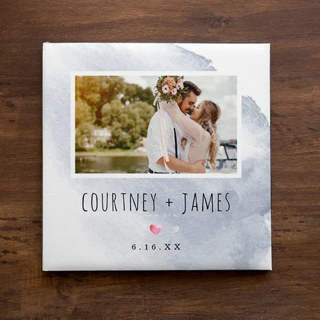 Modern Watercolor Wash Photo Wedding Personalized Customized Photo Printed Square Canvas Frame