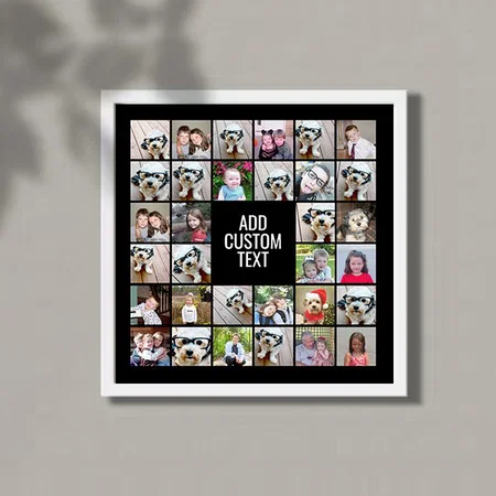 32 Photo Collage Modern Square Black - White Text Customized Photo Printed Square Canvas Frame