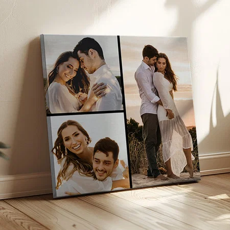 3 Photo Wedding Collage Customized Photo Printed Square Canvas Frame
