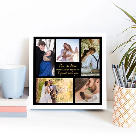 Black And Gold Love Quote 5 Photo Collage Customized Photo Printed Square Canvas Frame