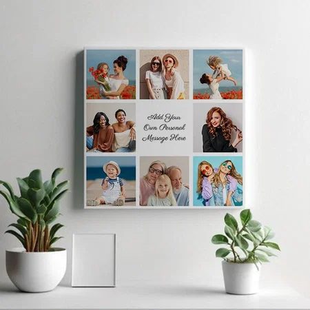 8 Photo Collage Add Your Greeting Customized Photo Printed Square Canvas Frame