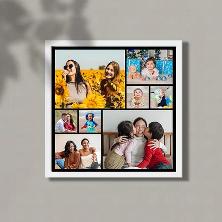 8 Photo Collage Customized Photo Printed Square Canvas Frame