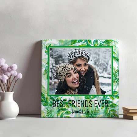Friend Photo Portrait Jungle Green Theme Customized Photo Printed Square Canvas Frame