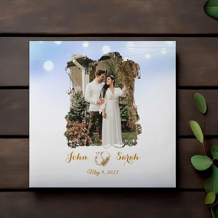 Blue Elegance, Wedding Picture Frame with Date Customized Photo Printed Square Canvas Frame