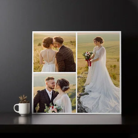 3 Photo Collage Customized Photo Printed Square Canvas Frame