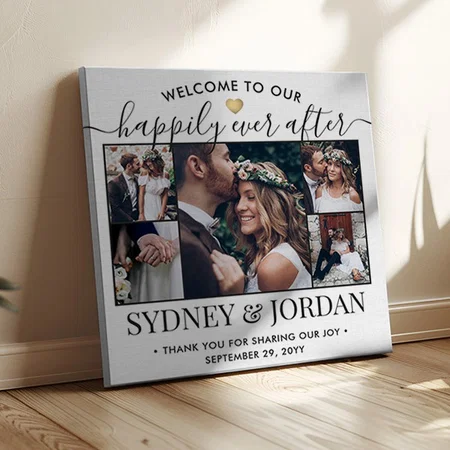 Happily Ever After Photo Collage Customized Photo Printed Square Canvas Frame