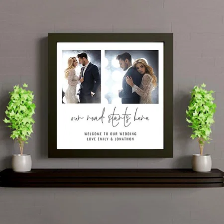 Our Road Starts Here 2 Photos Name Welcome Wedding Customized Photo Printed Square Canvas Frame