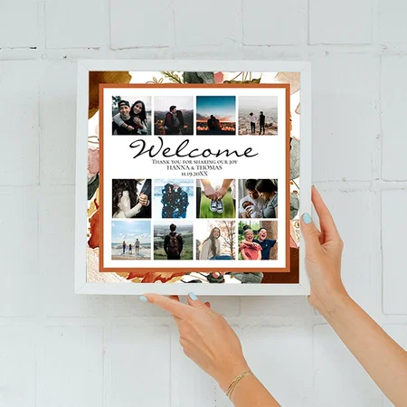 Autumn Wedding Fall Watercolor Floral Welcome Sign Customized Photo Printed Square Canvas Frame