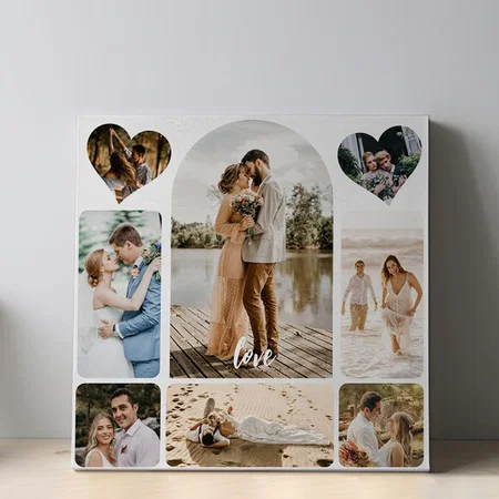 Eight Photo Collage Couple Wedding Entrance Sign Customized Photo Printed Square Canvas Frame