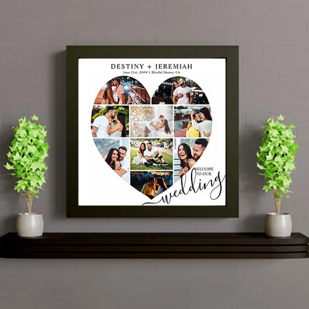 Welcome Heart Shaped 9 Photo Collage Customized Photo Printed Square Canvas Frame