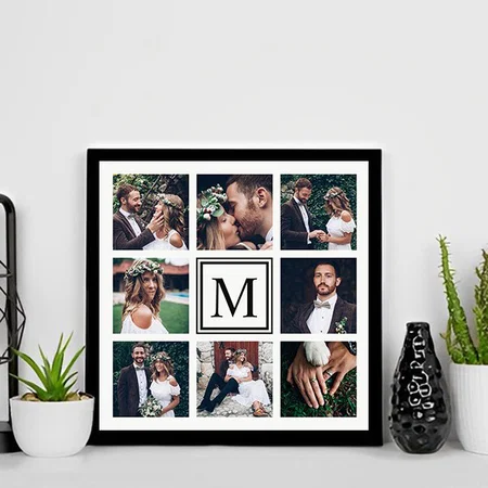 Custom Square Collage 8 Wedding Photo Monogram Customized Photo Printed Square Canvas Frame