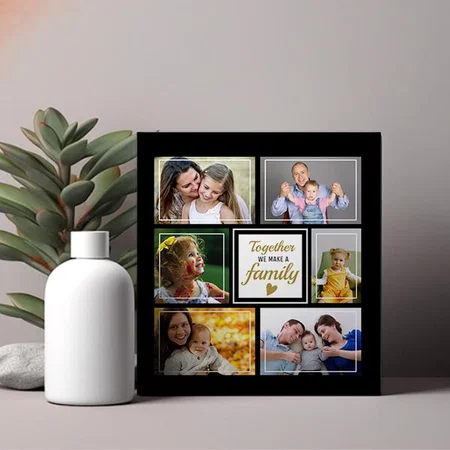 Create Your Own 6 Photo Collage Family Quote Black Faux Customized Photo Printed Square Canvas Frame