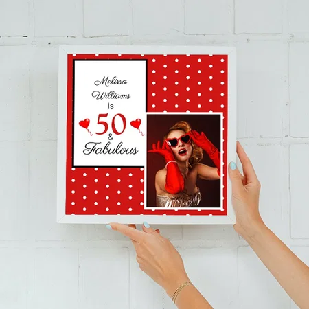 50 and Fabulous Name SM Photo 50th Birthday Customized Photo Printed Square Canvas Frame