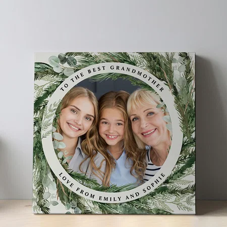 Watercolor wreath botanical elegant photo gift Customized Photo Printed Square Canvas Frame