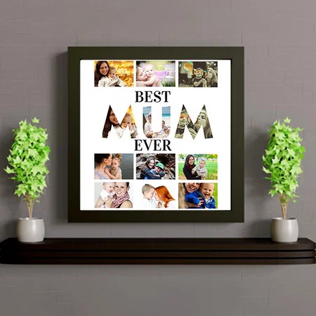 Custom Modern Best Mum Ever 12 Photo Collage Customized Photo Printed Square Canvas Frame