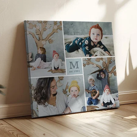 Modern Square Family Monogram Photo Collage Customized Photo Printed Square Canvas Frame