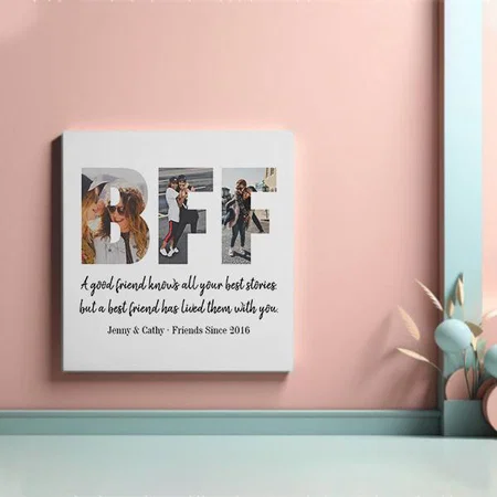 Modern BFF Photo Collage Best Friend Forever Quote Customized Photo Printed Square Canvas Frame