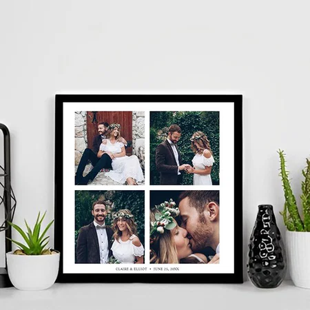 Square Collage Wedding Photo & Text Faux Customized Photo Printed Square Canvas Frame