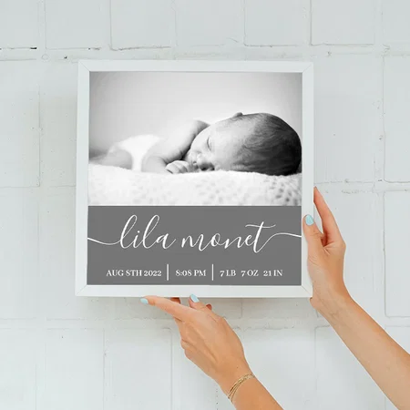 Newborn Birth Stats Customized Photo Printed Square Canvas Frame