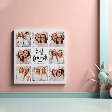 Trendy Black and White Script | Best Friends Customized Photo Printed Square Canvas Frame