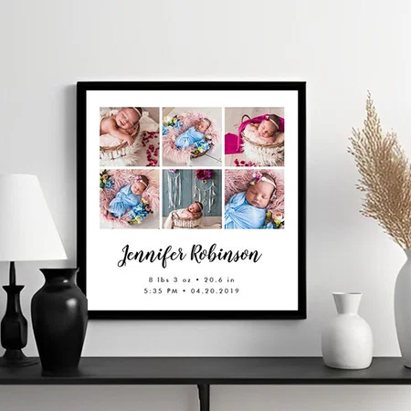 Birth Stat Photo White Customized Photo Printed Square Canvas Frame