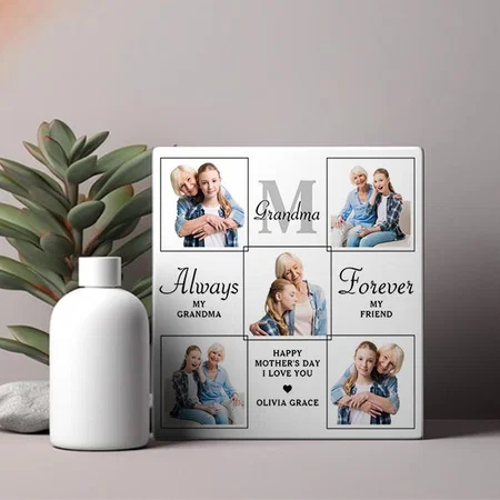 Stylish GRANDMA Personalized 5 Photo Collage Customized Photo Printed Square Canvas Frame