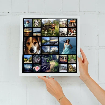 Square Photo Collage Grid with Your Pictures Customized Photo Printed Square Canvas Frame