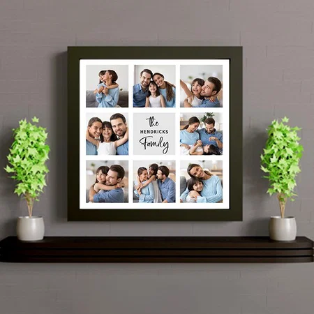 Family Photo Collage | Chic Modern Script  Customized Photo Printed Square Canvas Frame