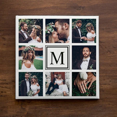 Custom Square Collage 8 Wedding Photo Monogram Customized Photo Printed Square Canvas Frame