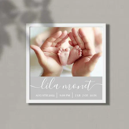 Newborn Birth Stats Customized Photo Printed Square Canvas Frame