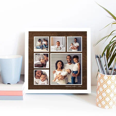 Rustic Faux Barn Wood 6 Square Photo Collage Customized Photo Printed Square Canvas Frame