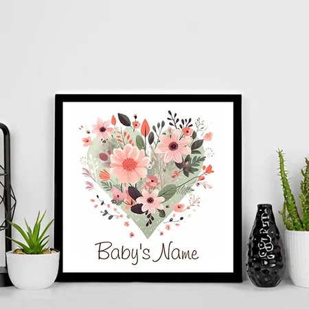 Floral Heart Canvas Print for Baby's Room Customized Photo Printed Square Canvas Frame