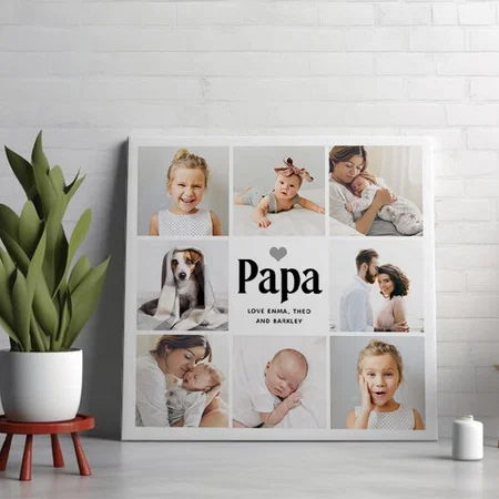 Simple and Modern | Photo Collage for Papa Customized Photo Printed Square Canvas Frame