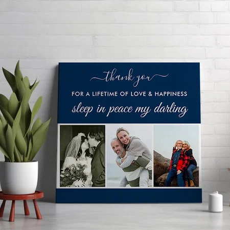Remembrance Photo Strip Blue Sleep in Peace Customized Photo Printed Square Canvas Frame
