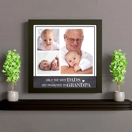 Best Dad Get Promoted To Grandpa 3 Photo Collage Customized Photo Printed Square Canvas Frame