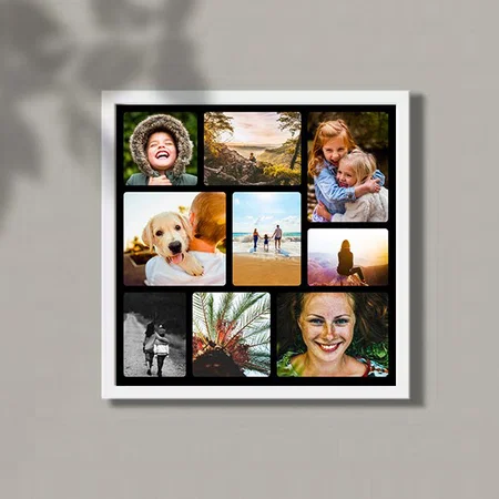 9 Photos Template Rounded Black Customized Photo Printed Square Canvas Frame