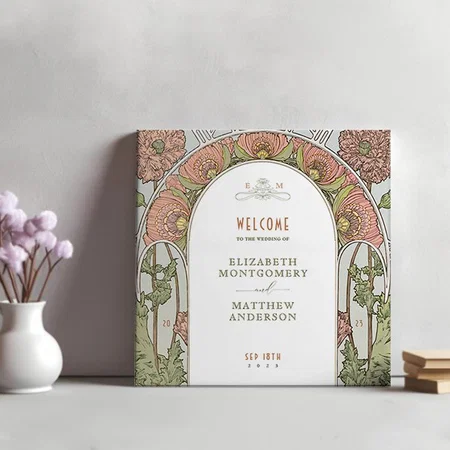 Welcome Sign Wedding Vintage Art Customized Photo Printed Square Canvas Frame