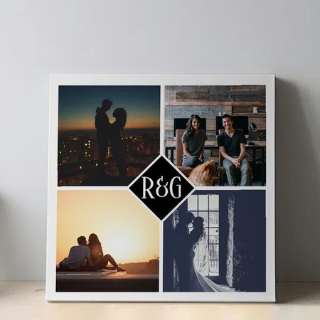 4 Photo Monogram Black Customized Photo Printed Square Canvas Frame