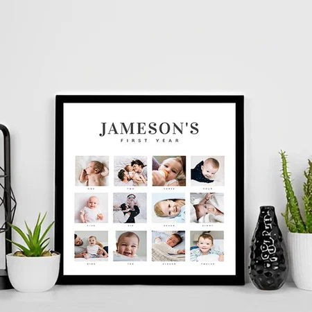 Modern Baby's First Year Keepsake Photo Calendar Customized Photo Printed Square Canvas Frame