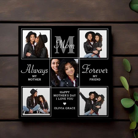 Elegant MOM 5 Photo Collage Monogram Unique Mom Customized Photo Printed Square Canvas Frame