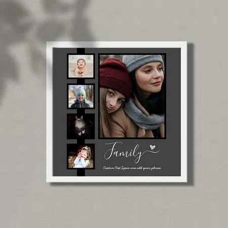 Family Custom Phrase or Name Photo Collage Customized Photo Printed Square Canvas Frame