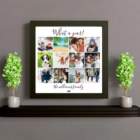 12 Photo Collage What A Year Customized Photo Printed Square Canvas Frame