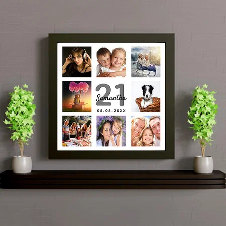 21st birthday custom photo collage white monogram Customized Photo Printed Square Canvas Frame