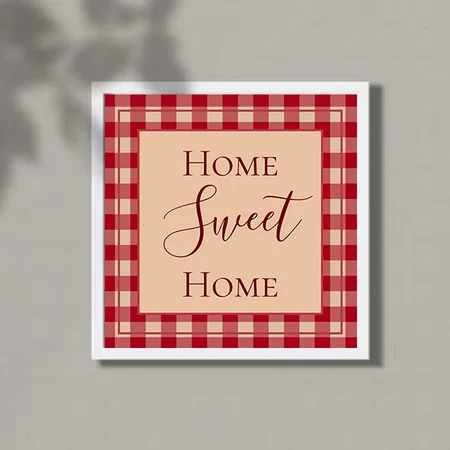Home Sweet Home Checkered Customized Photo Printed Square Canvas Frame